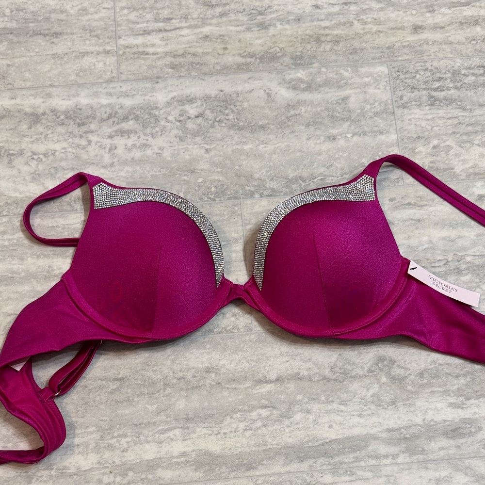 Victoria's Secret Magenta Push-Up bikini top with Rhinestone Trim